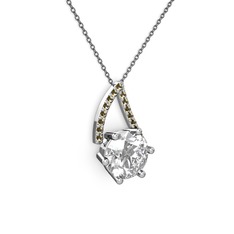 Tirian Kolye - Swarovski ve dumanlı kuvars 18 ayar beyaz altın kolye (40 cm gümüş rolo zincir) #1q2hhtg