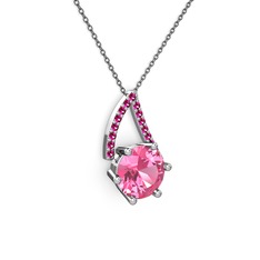 Pembe kuvars ve rodolit garnet 925 ayar gümüş kolye (40 cm gümüş rolo zincir)