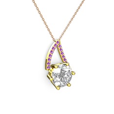 Swarovski ve ametist 18 ayar altın kolye (40 cm gümüş rolo zincir)
