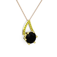 Siyah zirkon ve peridot 925 ayar altın kaplama gümüş kolye (40 cm rose altın rolo zincir)