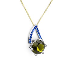 Peridot ve lab safir 18 ayar beyaz altın kolye (40 cm gümüş rolo zincir)