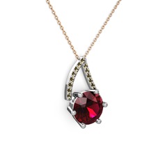 Rodolit garnet ve dumanlı kuvars 18 ayar beyaz altın kolye (40 cm gümüş rolo zincir)