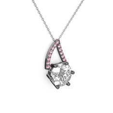 Tirian Kolye - Swarovski ve pembe kuvars 925 ayar siyah rodyum kaplama gümüş kolye (40 cm beyaz altın rolo zincir) #1rnvyyb