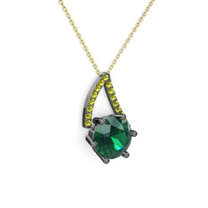 Tirian Kolye - Yeşil kuvars ve peridot 925 ayar siyah rodyum kaplama gümüş kolye (40 cm altın rolo zincir) #1rreqso