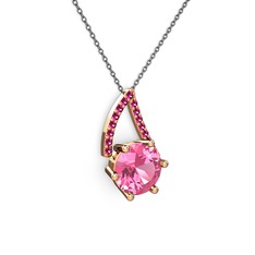 Tirian Kolye - Pembe kuvars ve rodolit garnet 8 ayar rose altın kolye (40 cm gümüş rolo zincir) #1sneb69