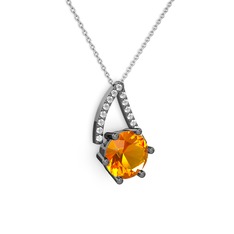 Tirian Kolye - Sitrin ve swarovski 925 ayar siyah rodyum kaplama gümüş kolye (40 cm gümüş rolo zincir) #1t5yha8