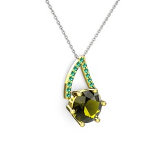 Peridot ve yeşil kuvars 8 ayar altın kolye (40 cm beyaz altın rolo zincir)