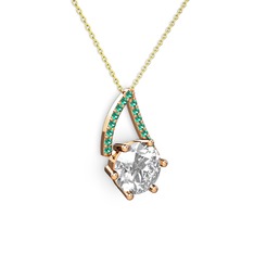 Tirian Kolye - Swarovski ve yeşil kuvars 18 ayar rose altın kolye (40 cm altın rolo zincir) #1tom555