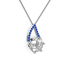 Swarovski ve lab safir 925 ayar gümüş kolye (40 cm gümüş rolo zincir)