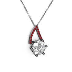 Tirian Kolye - Beyaz zirkon ve garnet 925 ayar siyah rodyum kaplama gümüş kolye (40 cm gümüş rolo zincir) #1vouaxy