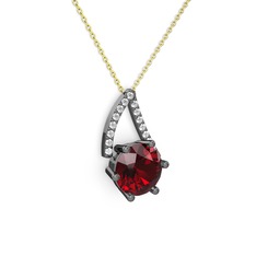 Tirian Kolye - Garnet ve pırlanta 925 ayar siyah rodyum kaplama gümüş kolye (0.24 karat, 40 cm gümüş rolo zincir) #1wmwi7e