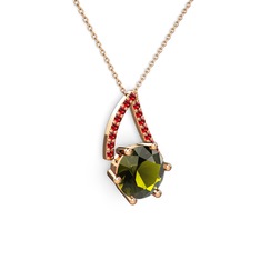 Tirian Kolye - Peridot ve garnet 8 ayar rose altın kolye (40 cm rose altın rolo zincir) #1wse0bl