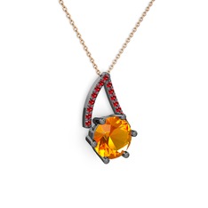 Tirian Kolye - Sitrin ve garnet 925 ayar siyah rodyum kaplama gümüş kolye (40 cm rose altın rolo zincir) #1wu0zom