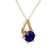 Lab safir ve peridot 14 ayar rose altın kolye (40 cm altın rolo zincir)