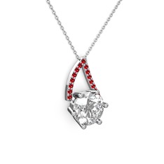 Swarovski ve garnet 18 ayar beyaz altın kolye (40 cm beyaz altın rolo zincir)