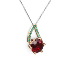 Garnet ve yeşil kuvars 8 ayar rose altın kolye (40 cm gümüş rolo zincir)