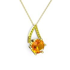 Tirian Kolye - Sitrin ve peridot 14 ayar altın kolye (40 cm altın rolo zincir) #1yf51yd