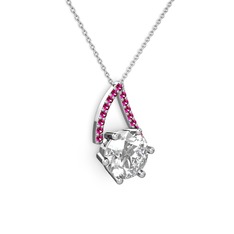 Tirian Kolye - Swarovski ve rodolit garnet 14 ayar beyaz altın kolye (40 cm beyaz altın rolo zincir) #1yi28j4