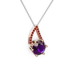 Ametist ve garnet 8 ayar rose altın kolye (40 cm beyaz altın rolo zincir)