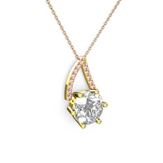 Tirian Kolye - Swarovski ve pembe kuvars 14 ayar altın kolye (40 cm gümüş rolo zincir) #2cp9eo