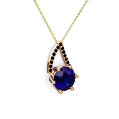 Lab safir ve siyah zirkon 925 ayar rose altın kaplama gümüş kolye (40 cm altın rolo zincir)