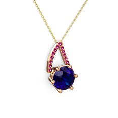 Lab safir ve rodolit garnet 18 ayar rose altın kolye (40 cm altın rolo zincir)