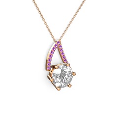 Swarovski ve ametist 18 ayar rose altın kolye (40 cm gümüş rolo zincir)