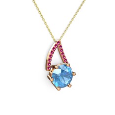 Akuamarin ve rodolit garnet 8 ayar rose altın kolye (40 cm gümüş rolo zincir)
