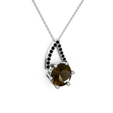 Tirian Kolye - Dumanlı kuvars ve siyah zirkon 14 ayar beyaz altın kolye (40 cm gümüş rolo zincir) #3rxzlh