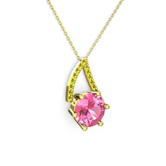 Pembe kuvars ve peridot 18 ayar altın kolye (40 cm altın rolo zincir)