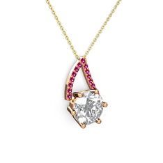 Swarovski ve rodolit garnet 14 ayar rose altın kolye (40 cm altın rolo zincir)