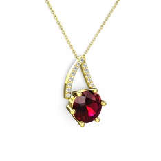 Rodolit garnet ve swarovski 18 ayar altın kolye (40 cm altın rolo zincir)