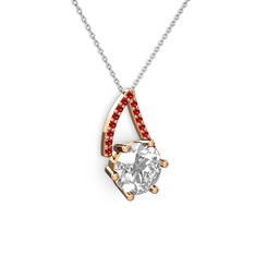 Tirian Kolye - Swarovski ve garnet 925 ayar rose altın kaplama gümüş kolye (40 cm beyaz altın rolo zincir) #60mc90