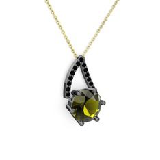 Peridot ve siyah zirkon 925 ayar siyah rodyum kaplama gümüş kolye (40 cm altın rolo zincir)