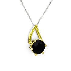 Tirian Kolye - Siyah zirkon ve peridot 8 ayar altın kolye (40 cm beyaz altın rolo zincir) #7qg2gq
