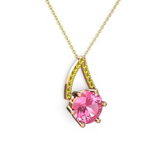 Tirian Kolye - Pembe kuvars ve peridot 14 ayar rose altın kolye (40 cm gümüş rolo zincir) #7uqbki