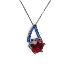 Tirian Kolye - Garnet ve lab safir 925 ayar siyah rodyum kaplama gümüş kolye (40 cm gümüş rolo zincir) #82sigu