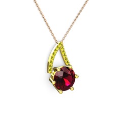 Tirian Kolye - Rodolit garnet ve peridot 925 ayar altın kaplama gümüş kolye (40 cm rose altın rolo zincir) #89c1bi