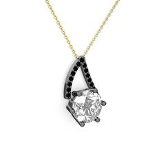 Tirian Kolye - Swarovski ve siyah zirkon 925 ayar siyah rodyum kaplama gümüş kolye (40 cm altın rolo zincir) #8caup6