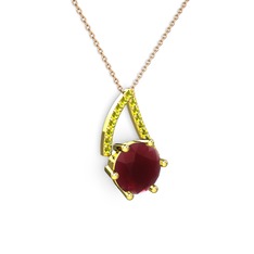 Tirian Kolye - Kök yakut ve peridot 18 ayar altın kolye (40 cm rose altın rolo zincir) #8mjinz