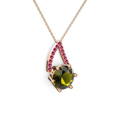 Tirian Kolye - Peridot ve rodolit garnet 14 ayar rose altın kolye (40 cm rose altın rolo zincir) #8slv2k