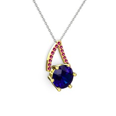 Lab safir ve rodolit garnet 18 ayar altın kolye (40 cm gümüş rolo zincir)