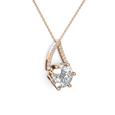 Swarovski ve beyaz zirkon 14 ayar rose altın kolye (40 cm rose altın rolo zincir)