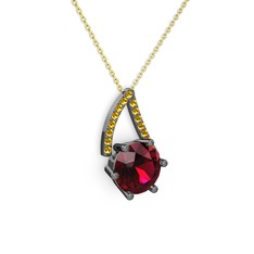 Tirian Kolye - Rodolit garnet ve sitrin 925 ayar siyah rodyum kaplama gümüş kolye (40 cm gümüş rolo zincir) #ajigzw