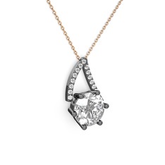 Tirian Kolye - Beyaz zirkon ve swarovski 925 ayar siyah rodyum kaplama gümüş kolye (40 cm rose altın rolo zincir) #aumzjs