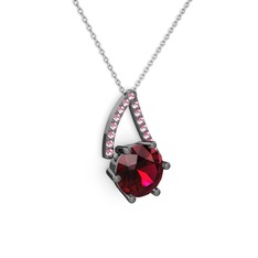 Tirian Kolye - Rodolit garnet ve pembe kuvars 925 ayar siyah rodyum kaplama gümüş kolye (40 cm gümüş rolo zincir) #aymqqy