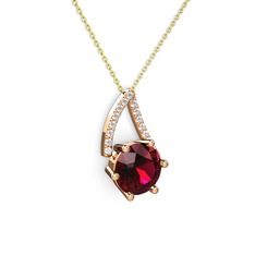Tirian Kolye - Rodolit garnet ve pırlanta 925 ayar rose altın kaplama gümüş kolye (0.24 karat, 40 cm altın rolo zincir) #b80g70