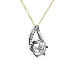 Tirian Kolye - Beyaz zirkon ve swarovski 925 ayar siyah rodyum kaplama gümüş kolye (40 cm gümüş rolo zincir) #bhw4tk