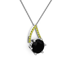 Siyah zirkon ve peridot 925 ayar gümüş kolye (40 cm gümüş rolo zincir)