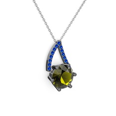 Tirian Kolye - Peridot ve lab safir 925 ayar siyah rodyum kaplama gümüş kolye (40 cm beyaz altın rolo zincir) #c5e360